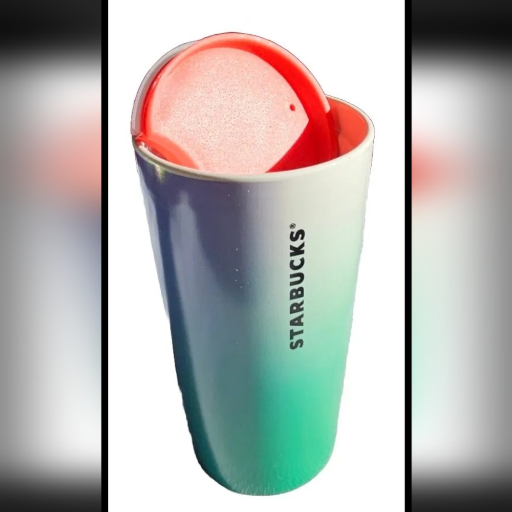 NEW Starbucks 2022 Ceramic Blue Green Ombre Coffee Travel Tumbler Cup 12 oz